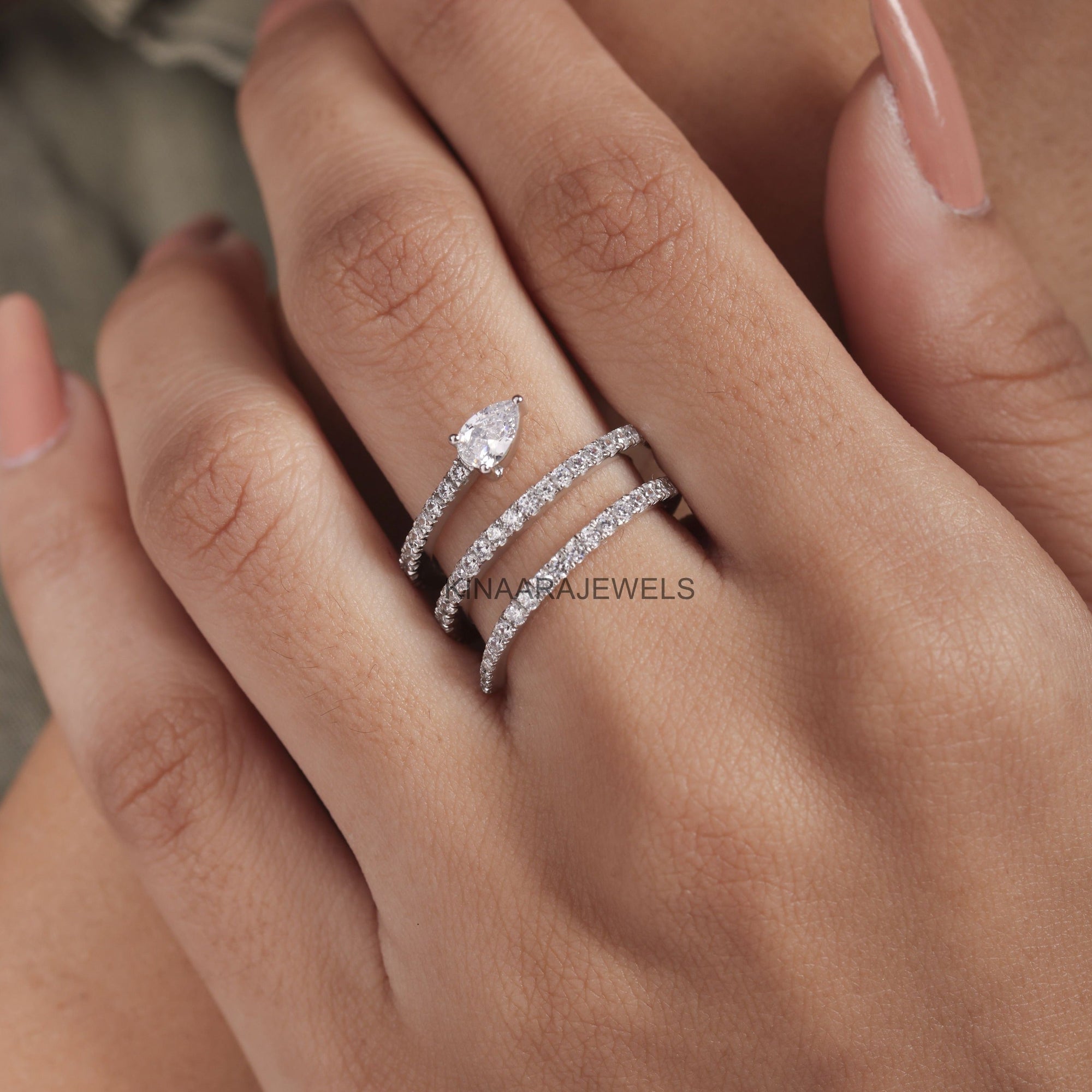 White Gold Snake Pear Lab Created Diamond Swirl Ring3			