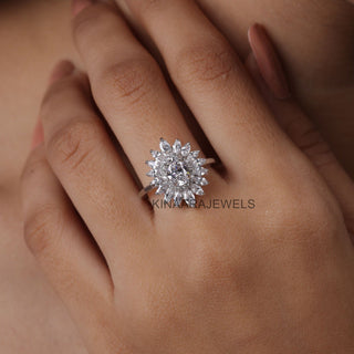 Vintage Style Sunburst Oval Shape Diamond Wedding Ring