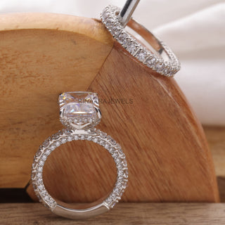 Radiant Moissanite Hidden Halo Ring With Half Eternity Band Bridal Set - Kinaara Jewels2