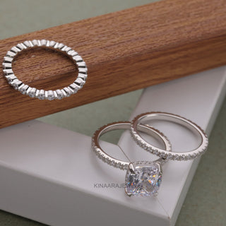 Cushion Cut Moissanite Hidden Halo Bridal Ring Set - Kinaara Jewels