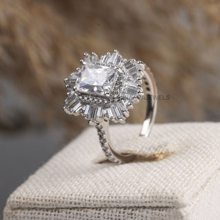 Sunburst Halo Radiant Diamond Engagement Ring - Kinaara Jewels