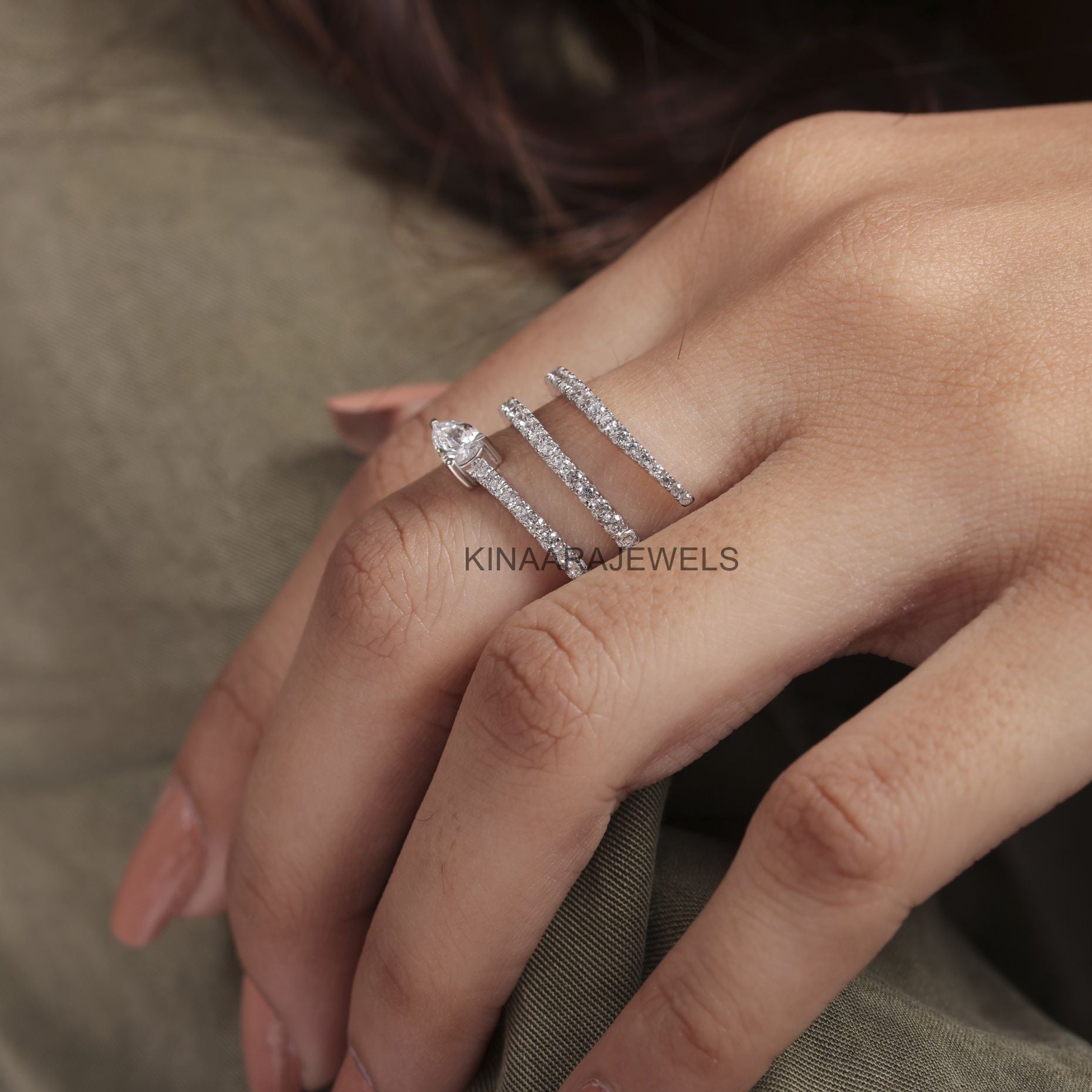 White Gold Snake Pear Lab Created Diamond Swirl Ring4			