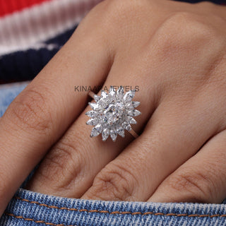 sunburst oval cut diamond wedding ring