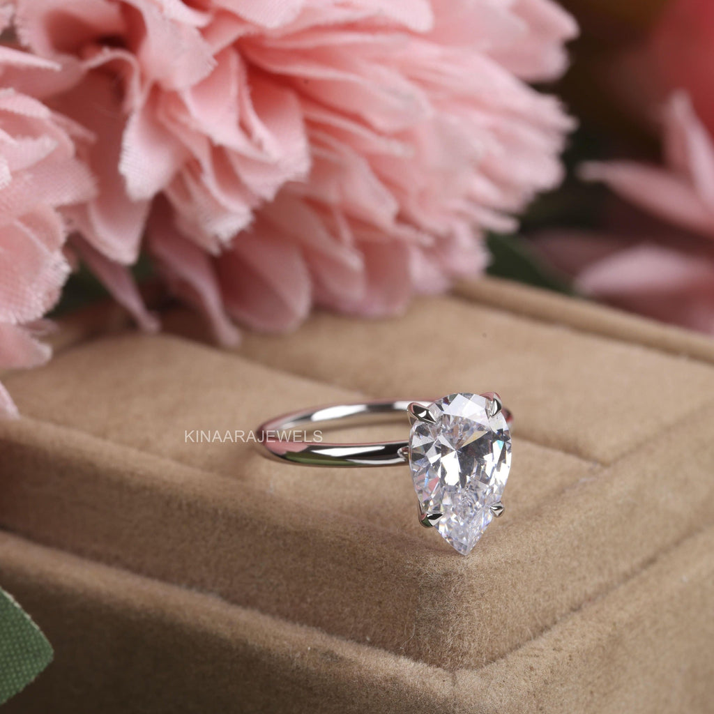 3 CT Pear Cut Lab Created Diamond 14K Solid White Gold Engagement Ring			