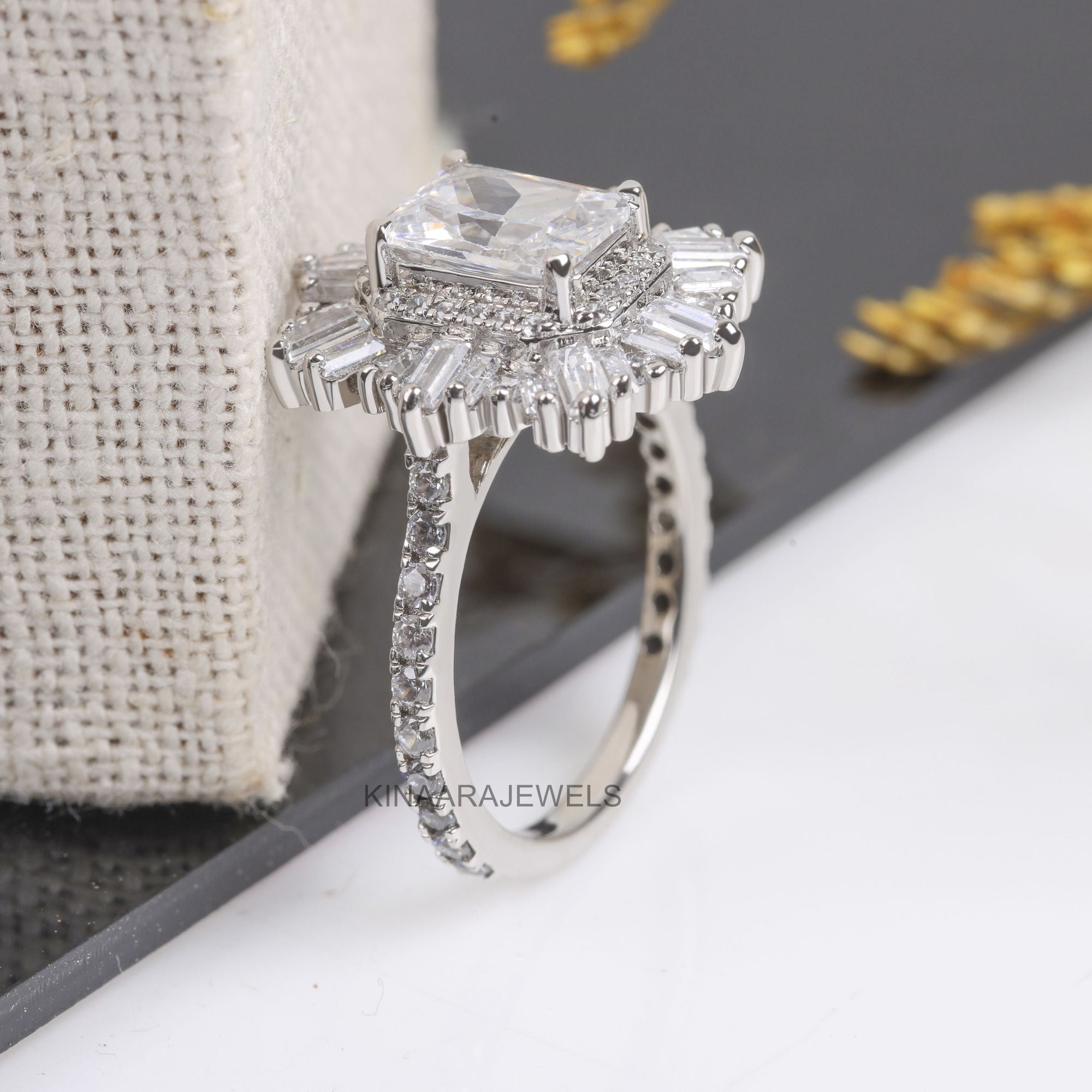 Radiant halo engagement rings