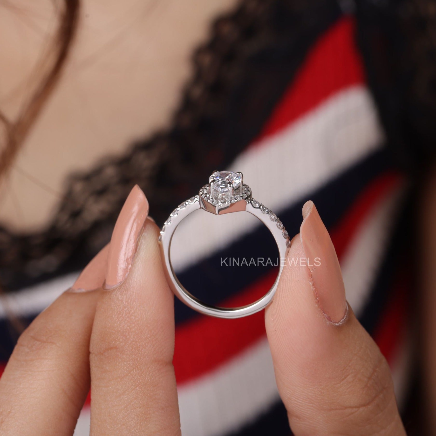 Pear Cut Diamond 14K White Gold Halo Engagement Ring - Kinaara Jewels2