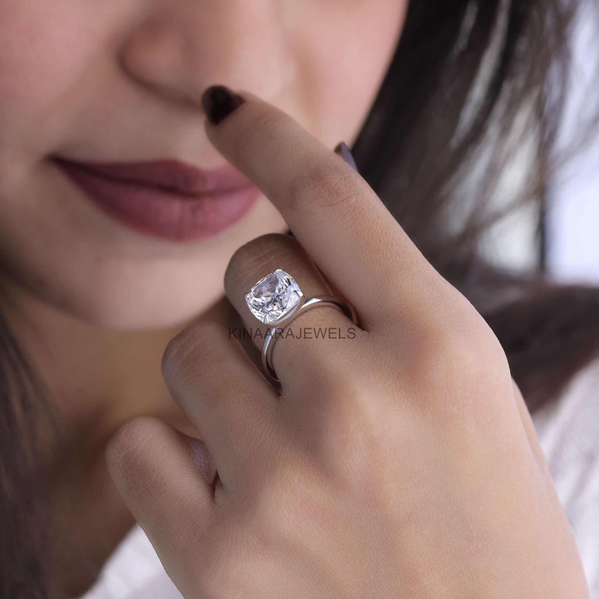 Solitaire Brilliant Cushion Cut Lab Grown Diamond Ring - Kinaara Jewels1