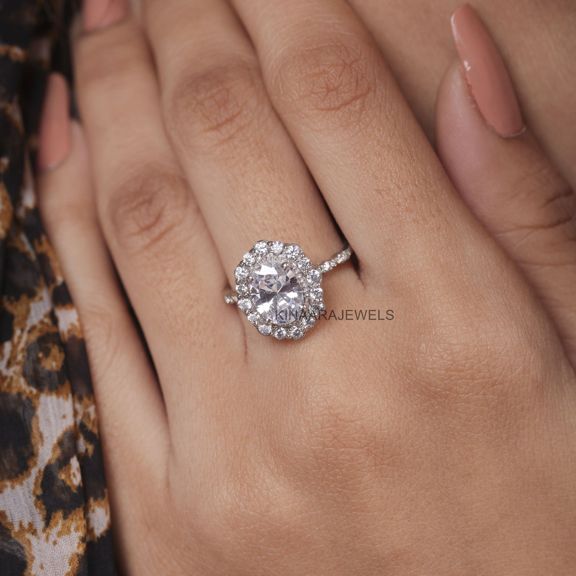 vintage oval cut lab grown diamond halo engagement ring