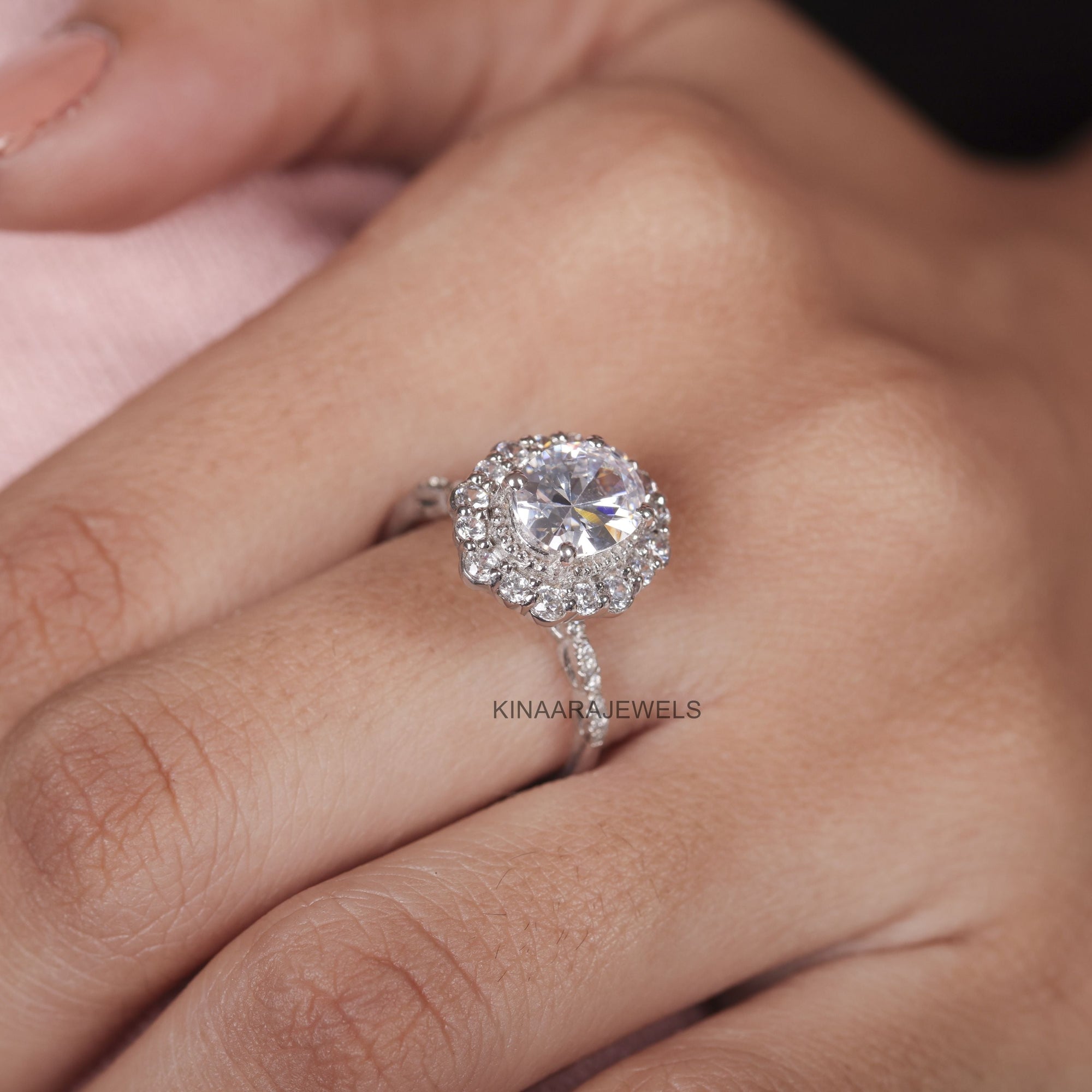 oval cut halo lab grown diamond engagement ring