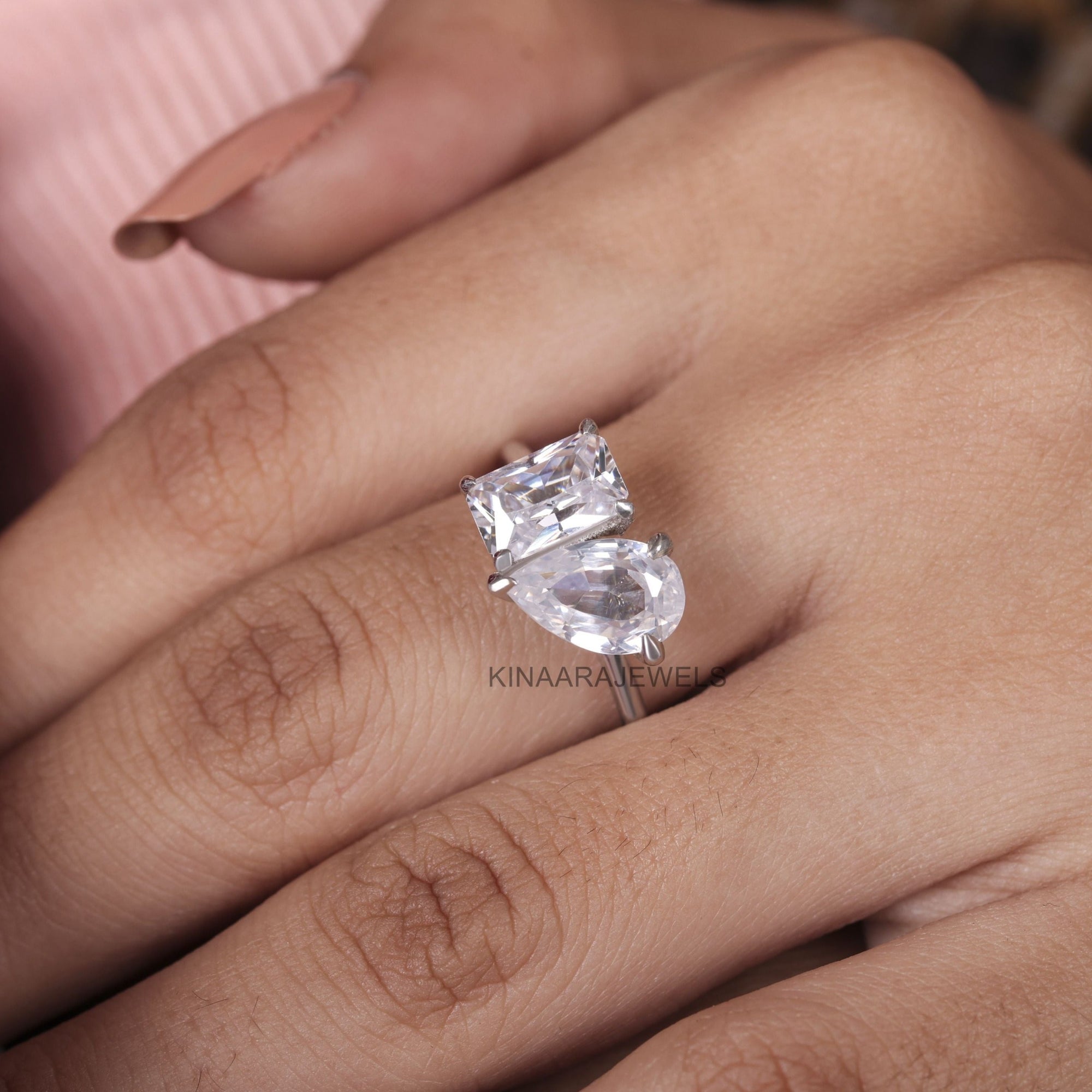 4 Ct Pear & Radiant Diamond Toi Et Moi Engagement Ring - Kinaara Jewels
