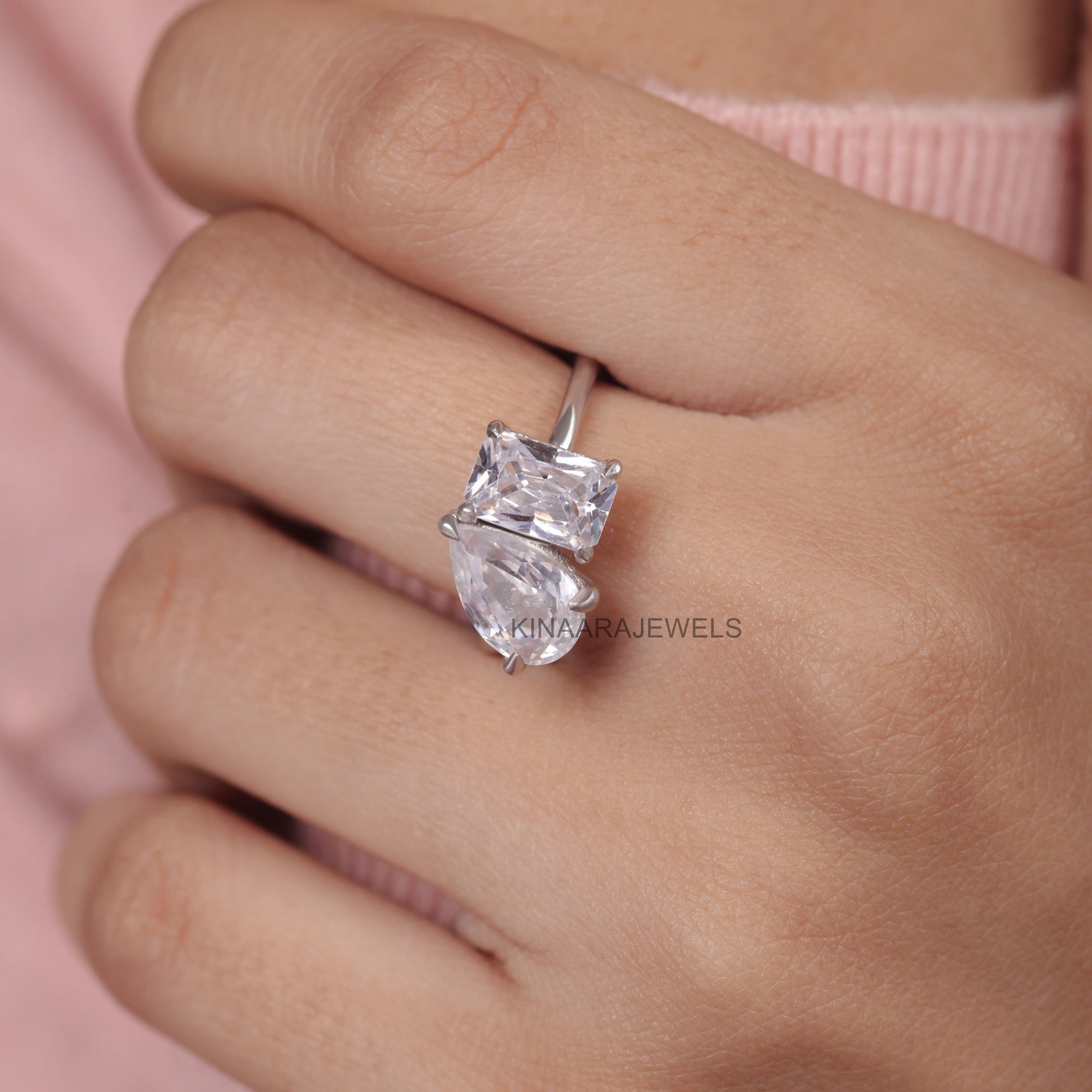 4 Ct Pear & Radiant Lab Grown Diamond Toi Et Moi Engagement Ring