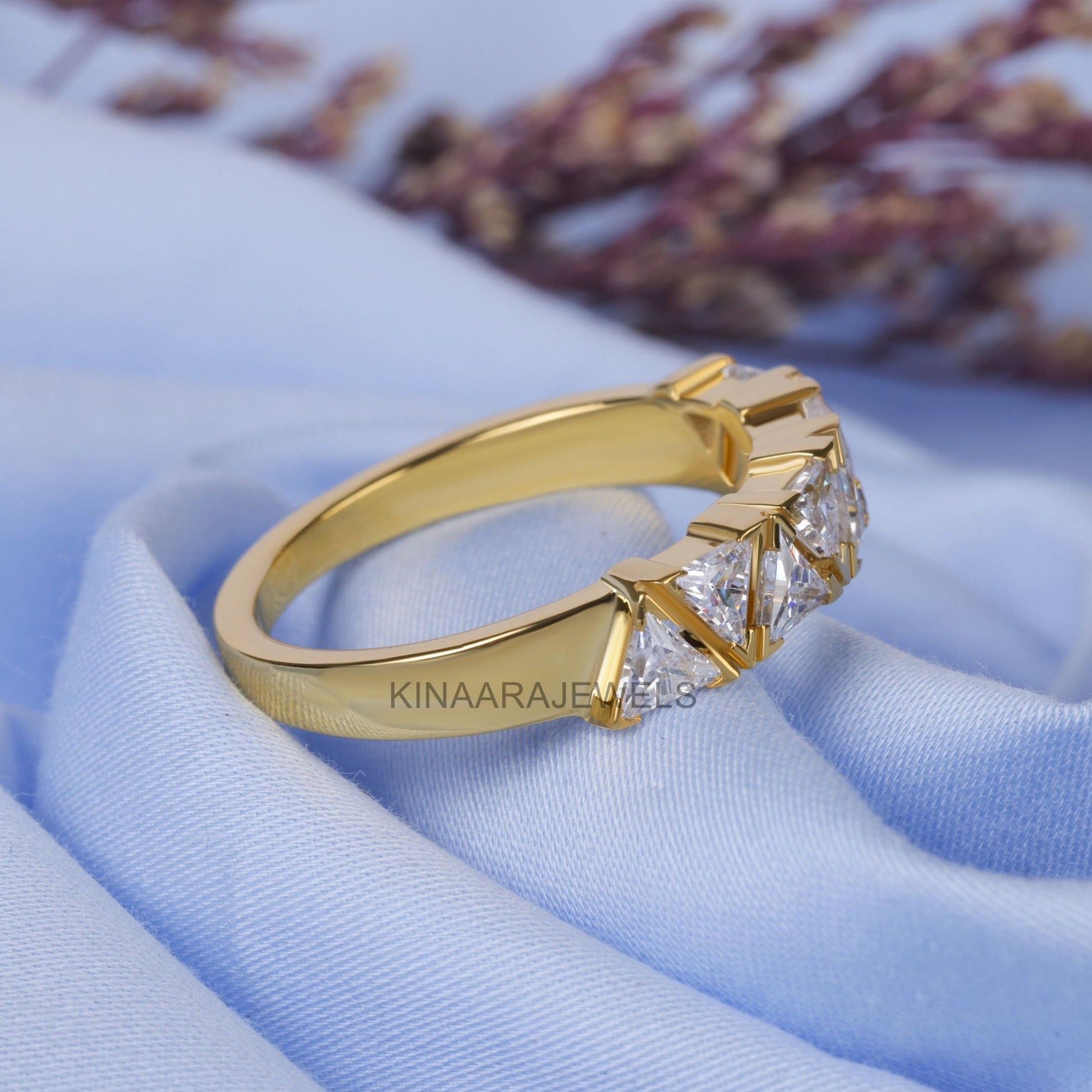 Triangle Cut Half Eternity Lab Diamond Wedding Band