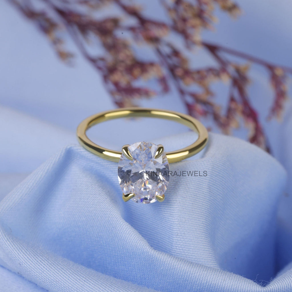 2 Ct Oval Shape Solitaire Lab Grown Diamond and Yellow Gold Engagement Ring			