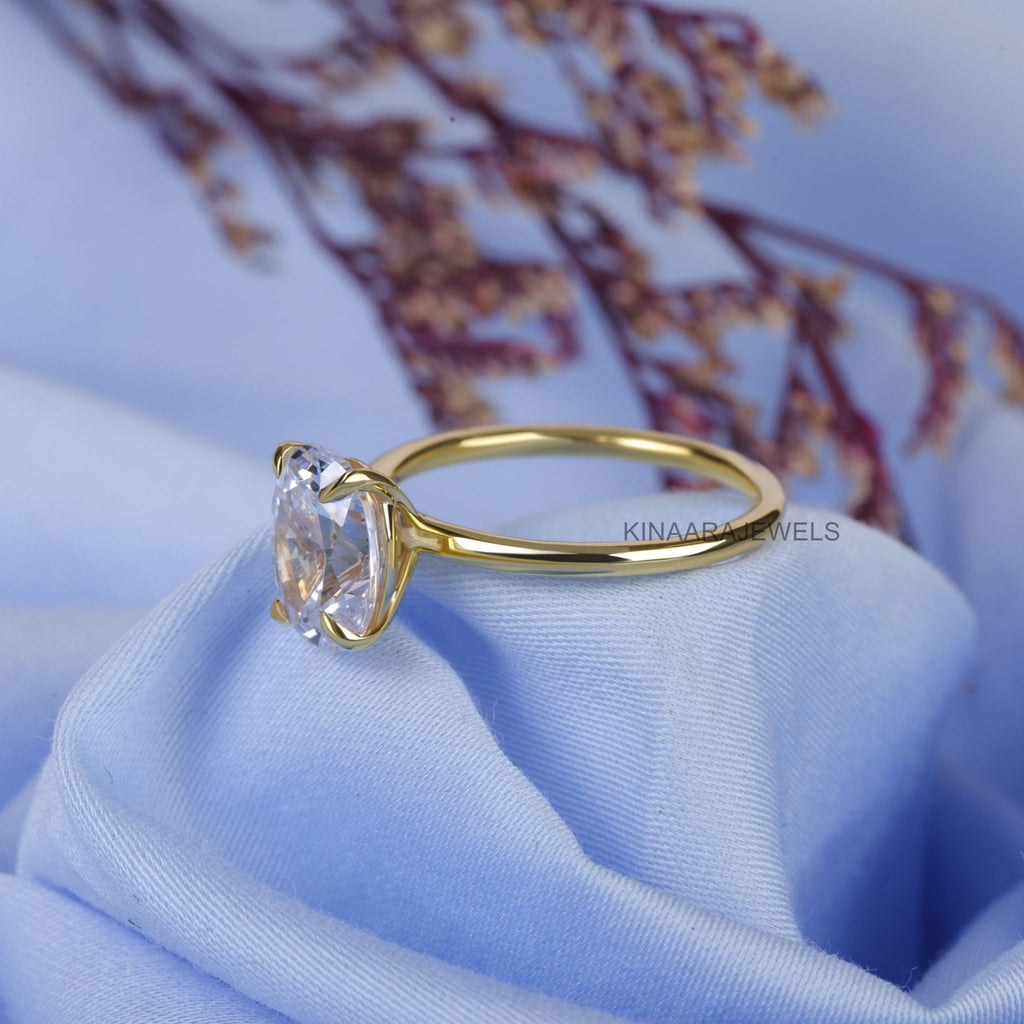 2 Ct Oval Shape Solitaire Lab Grown Diamond and Yellow Gold Engagement Ring	2