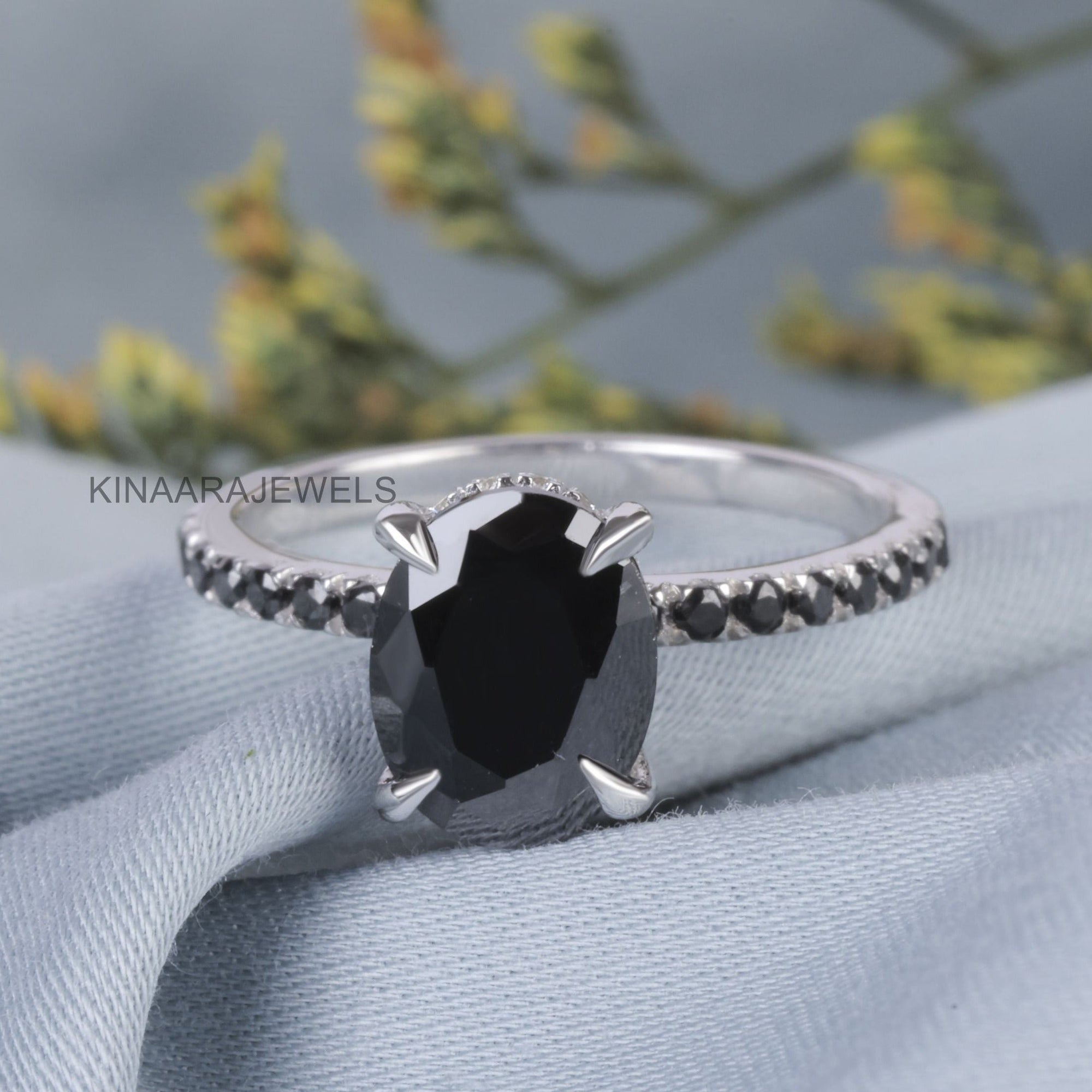 Oval Black Diamond 14K White Gold Solitaire Engagement Ring