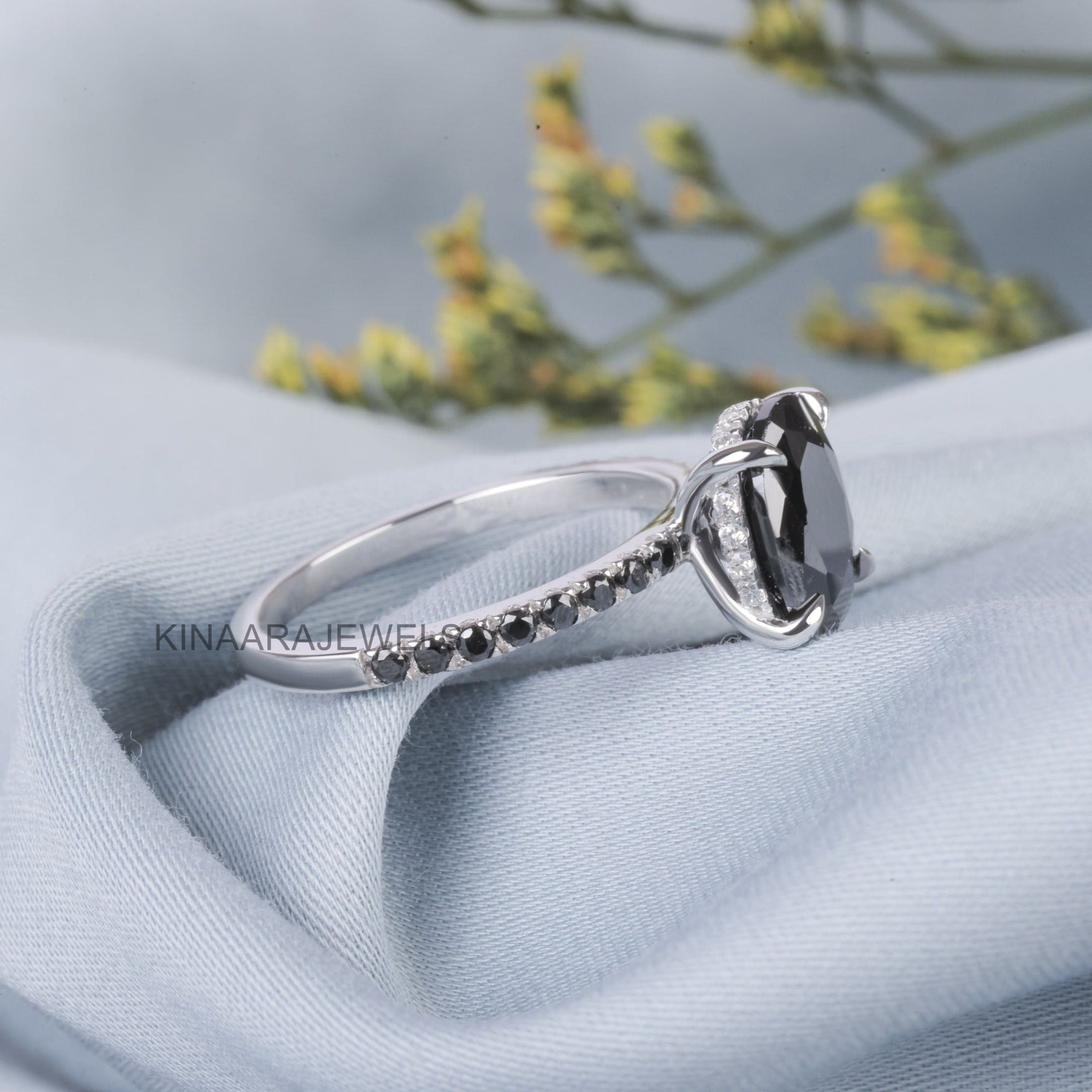 Oval Black Diamond Engagement Ring - Kinaara Jewels