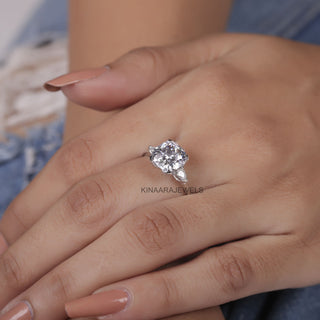 Three Stone Cushion and Pear Cut Lab Grown Diamond Ring7