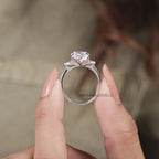 Three Stone Cushion and Pear Cut Lab Grown Diamond Engagement Ring3