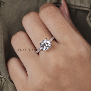 cushion cut hidden halo engagement rings