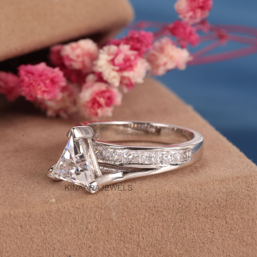 7 mm Triangle Moissanite Diamond Solitaire Ring1
