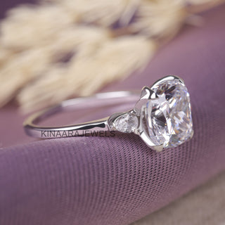 Three Stone Cushion And Pear Cut Diamond Engagement Ring - Kinaara Jewels