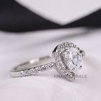 Pear Cut Lab Grown Diamond 14K Solid White Gold Halo Engagement Ring1