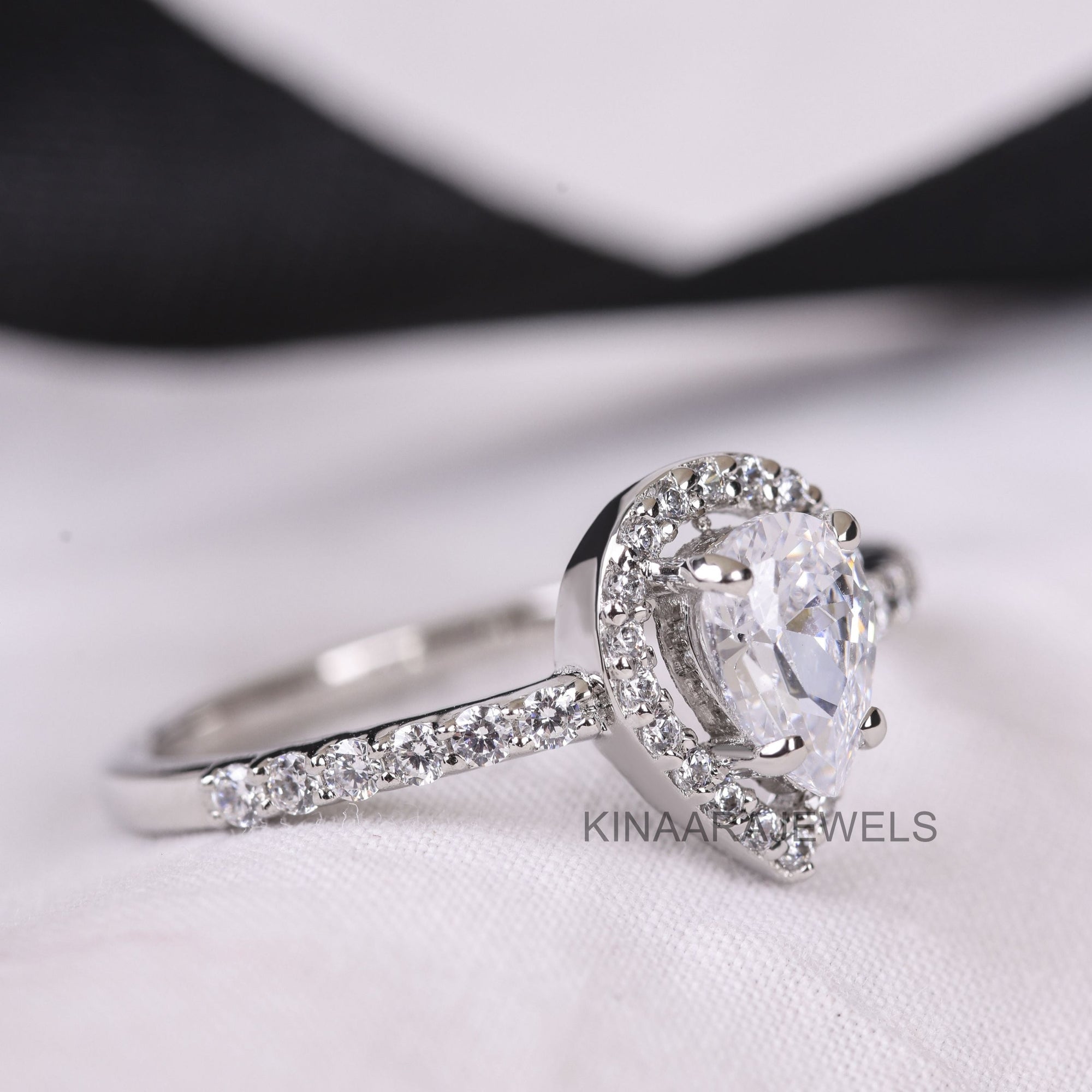 Pear Cut Lab Grown Diamond 14K Solid White Gold Halo Engagement Ring1
