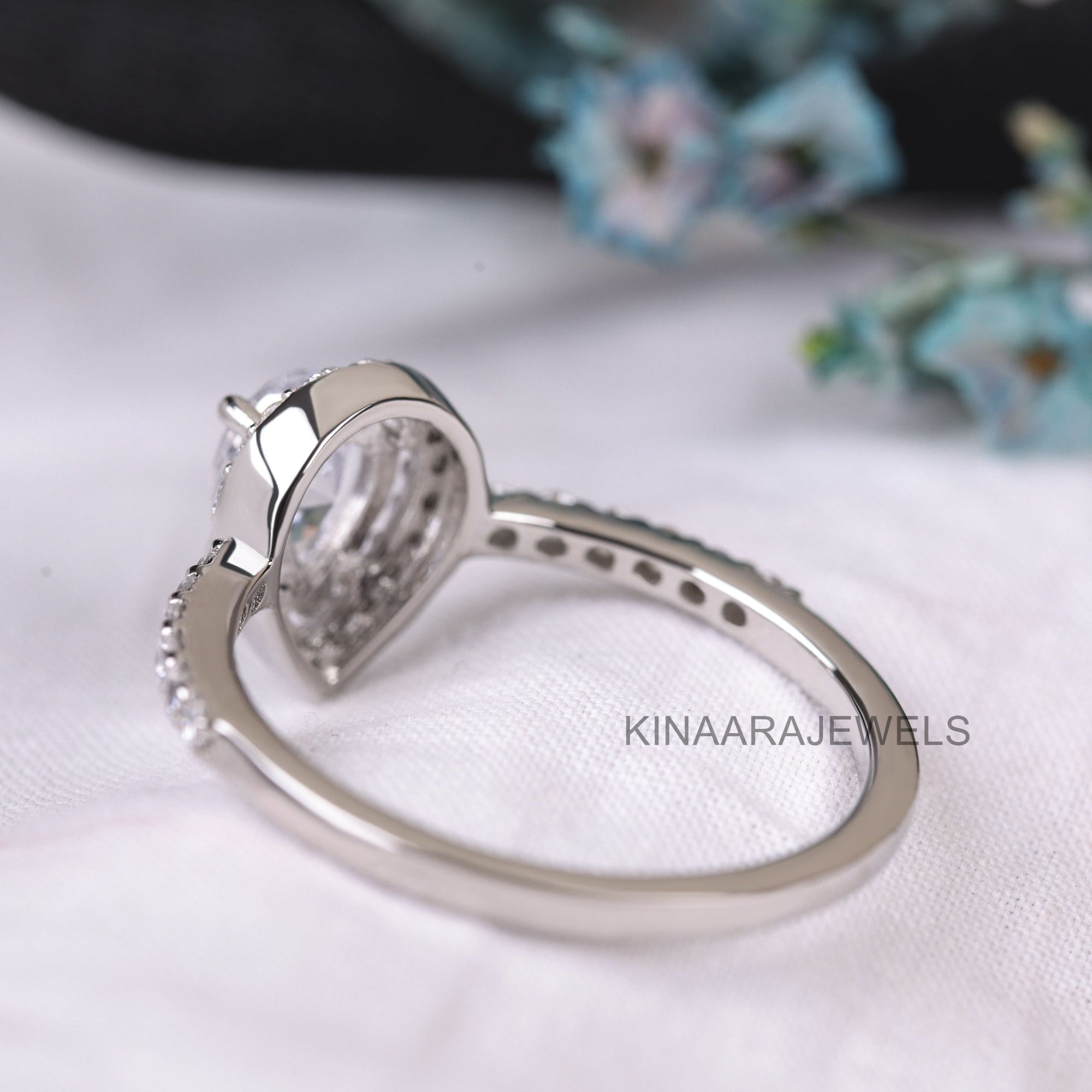 Pear Cut Diamond 14K White Gold Halo Engagement Ring - Kinaara Jewels