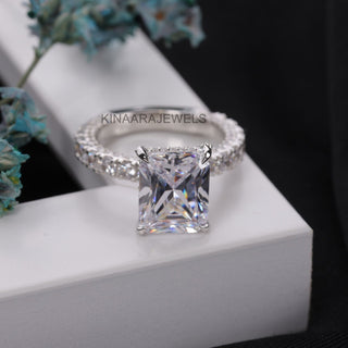 5 Ct Radiant Cut Moissanite Hidden Halo Engagement Ring						