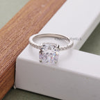 2 Ct Cushion Cut Lab Grown Diamond Hidden Halo Engagement Ring