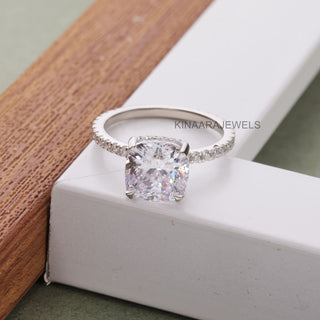 2 Ct Cushion Cut Lab Grown Diamond Hidden Halo Engagement Ring