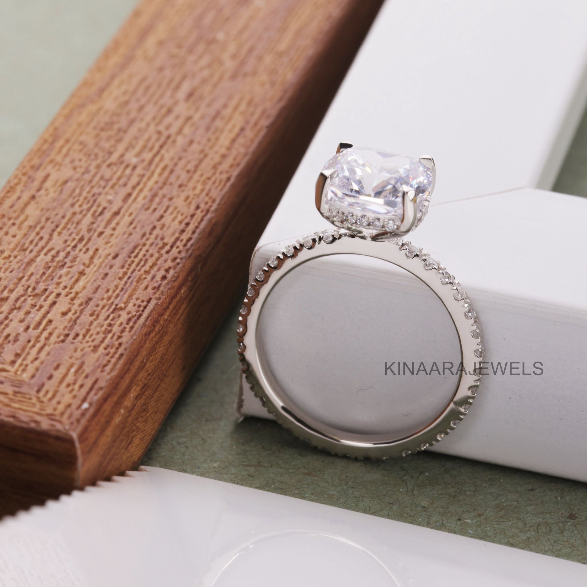 2 Ct Cushion Cut Diamond Hidden Halo Engagement Ring