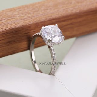 2 Ct Cushion Cut Diamond Hidden Halo Engagement Ring - Kinaara Jewels