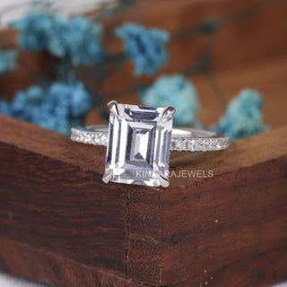 Emerald Cut Lab Grown Diamond Hidden Halo Engagement Ring