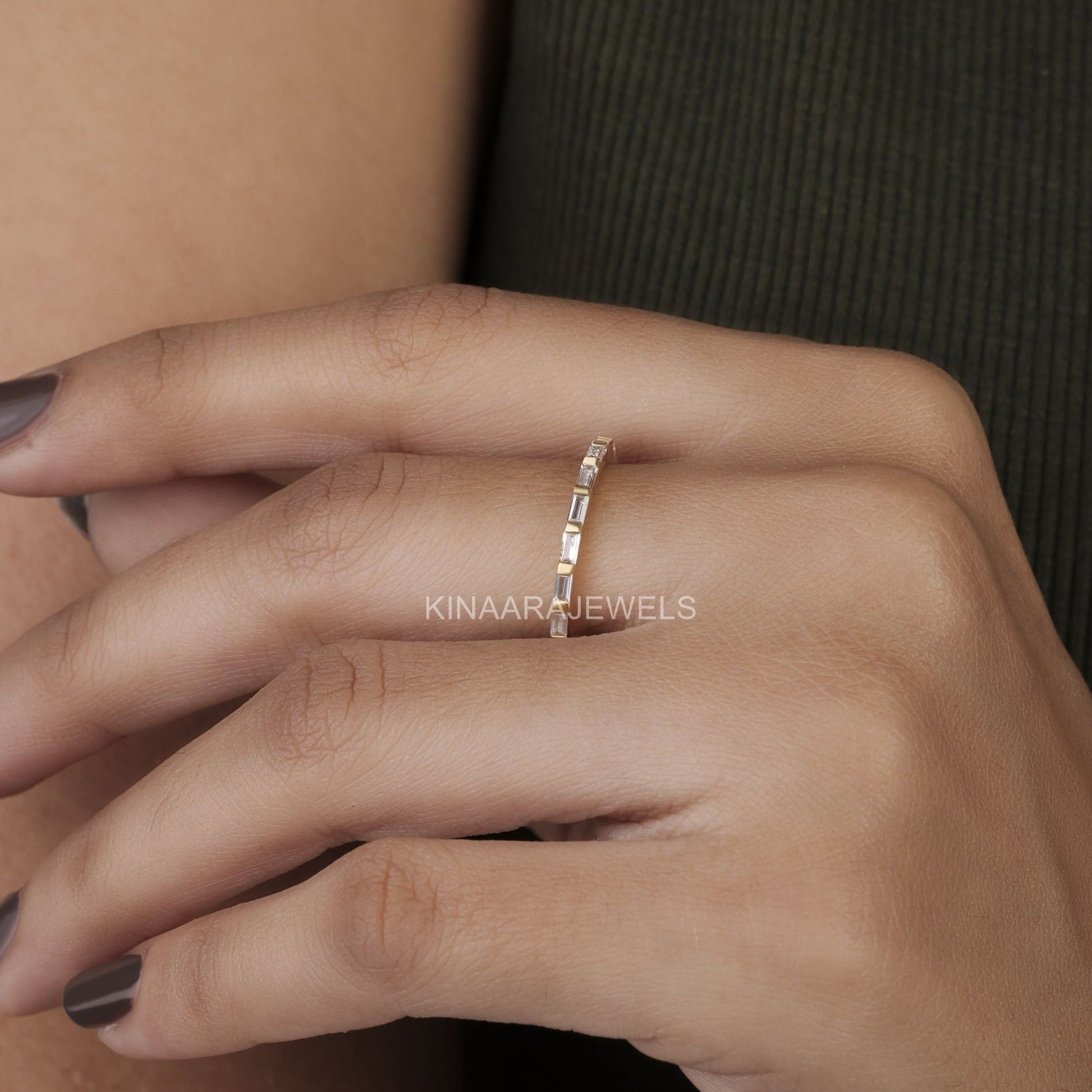 baguette Cut Lab Grown Diamond Bar Set Half Eternity Band2