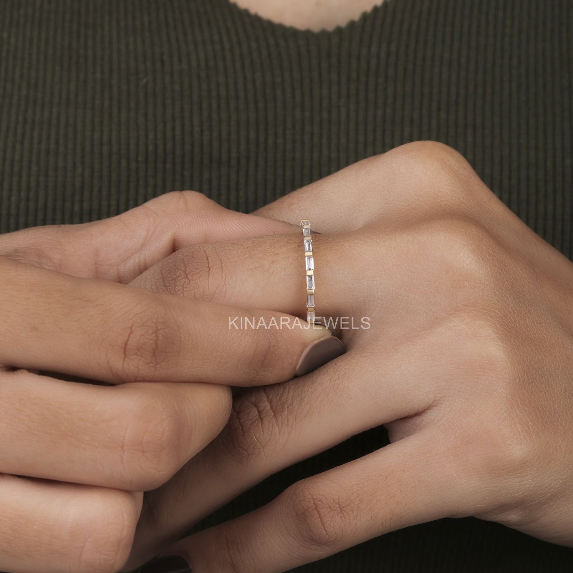 0.40 Ct baguette Cut Lab Grown Diamond Bar Set Half Eternity Band
