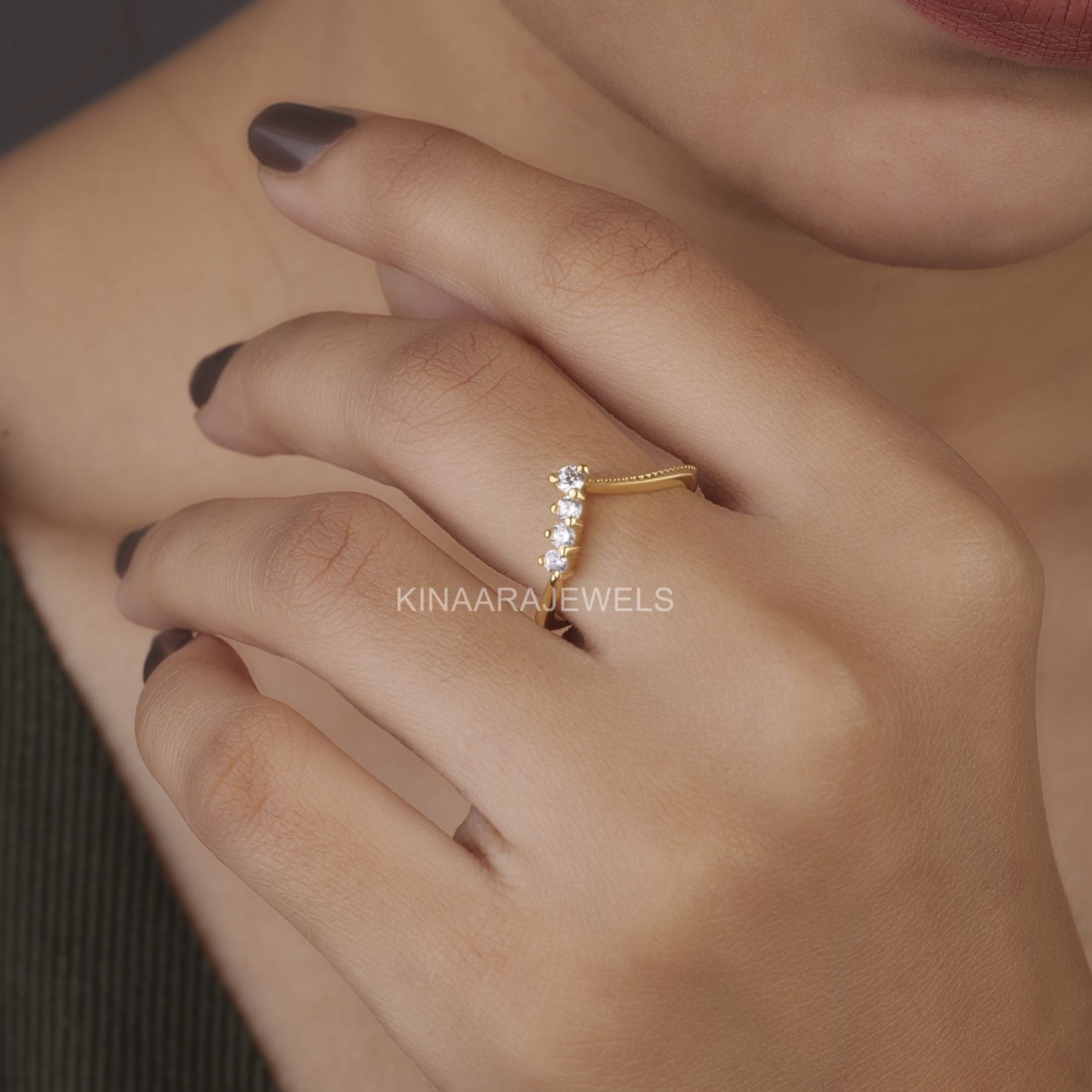 14K Yellow Gold & Lab Grown Diamond Curved Matching Engagement ring3		