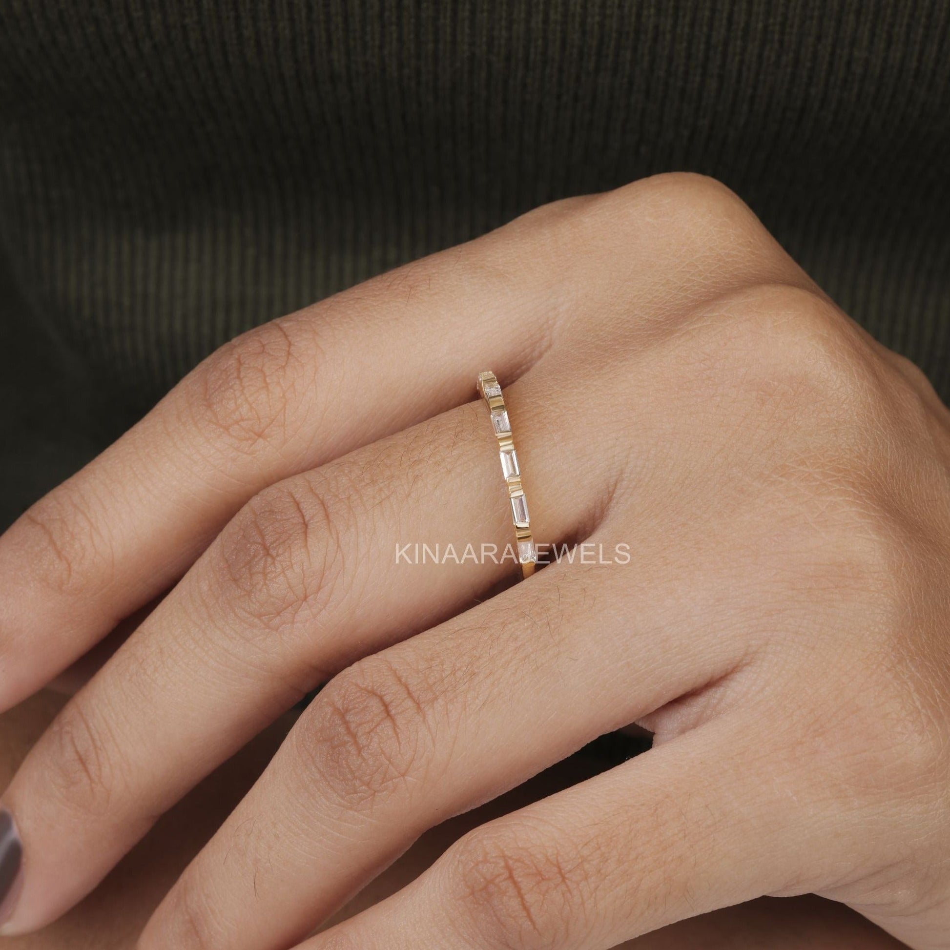 baguette diamond half eternity engagement band