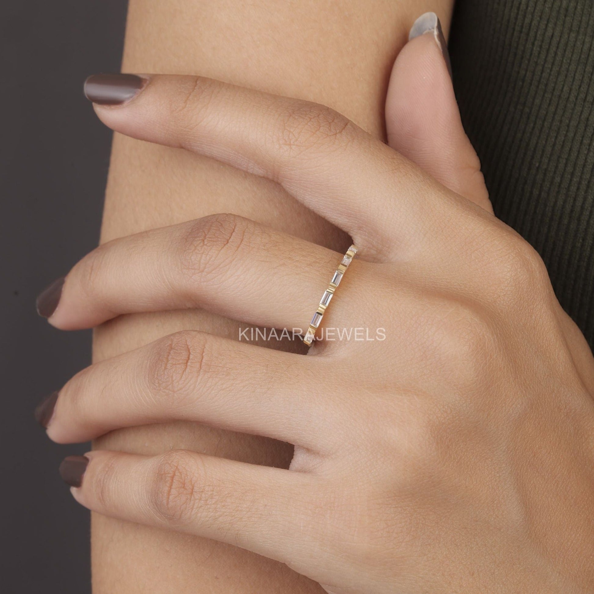 Baguette Cut Diamond Bar Set Half Eternity Ring