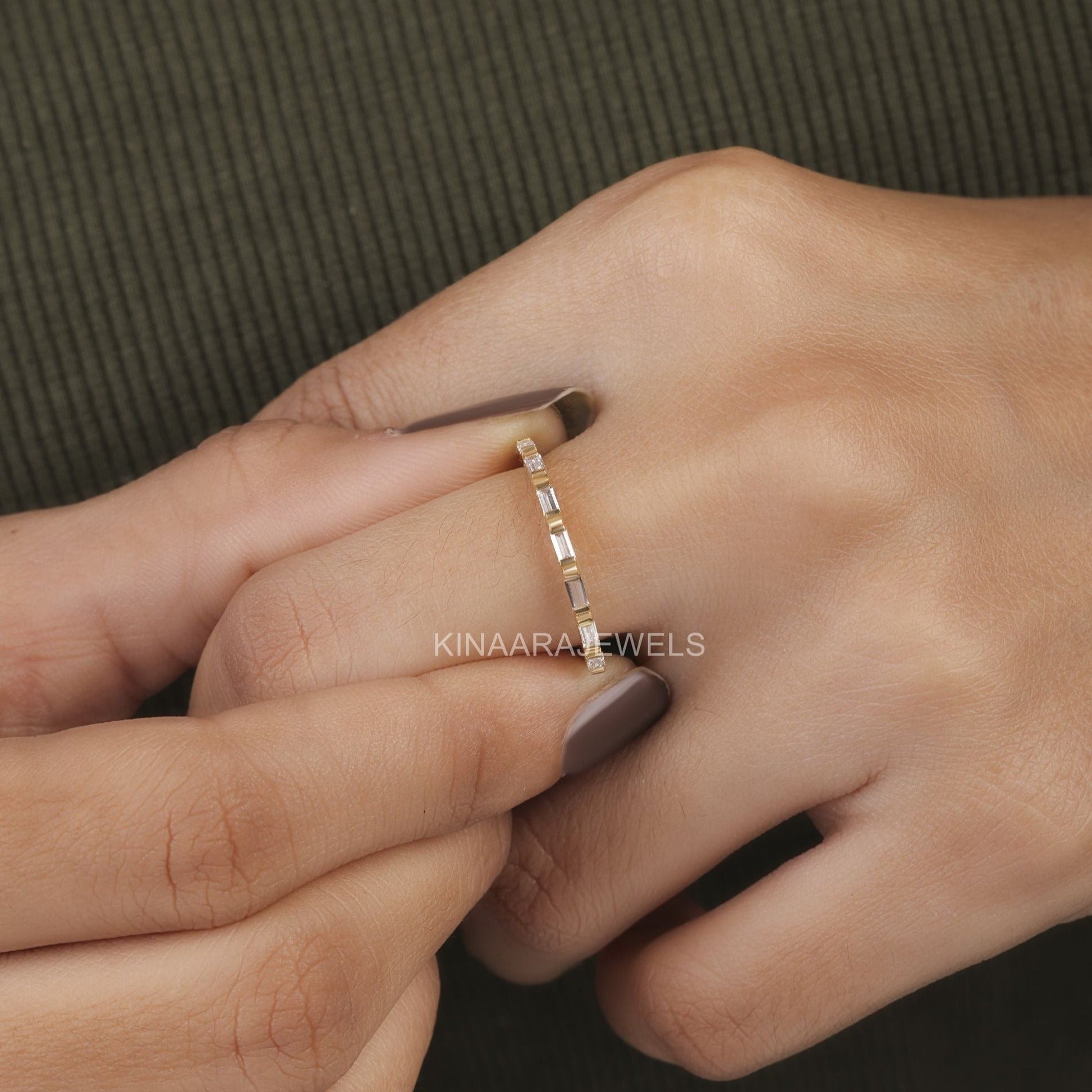 Baguette Cut Lab Grown diamond bar set half eternity ring