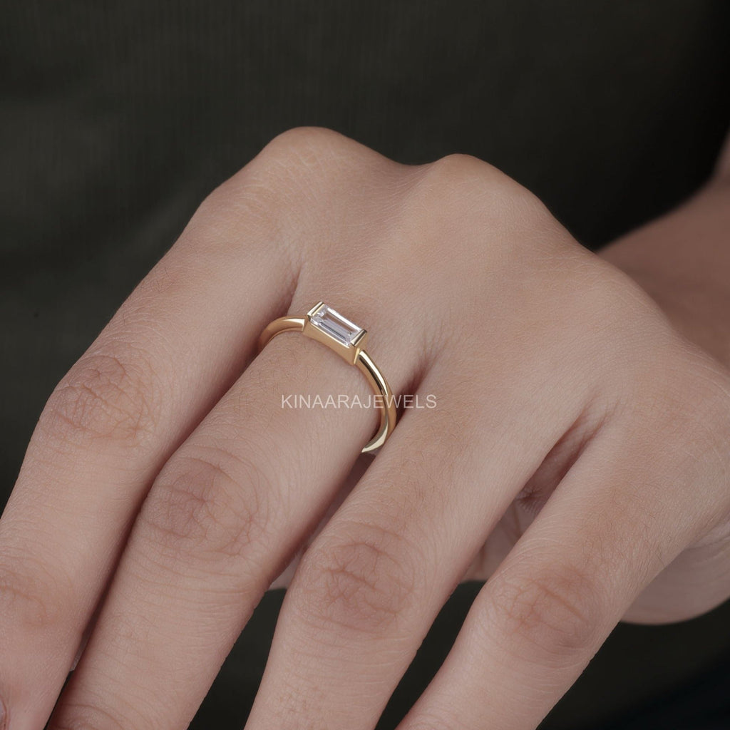 Solitaire East West Baguette Cut Diamond Ring - Kinaara Jewels1
