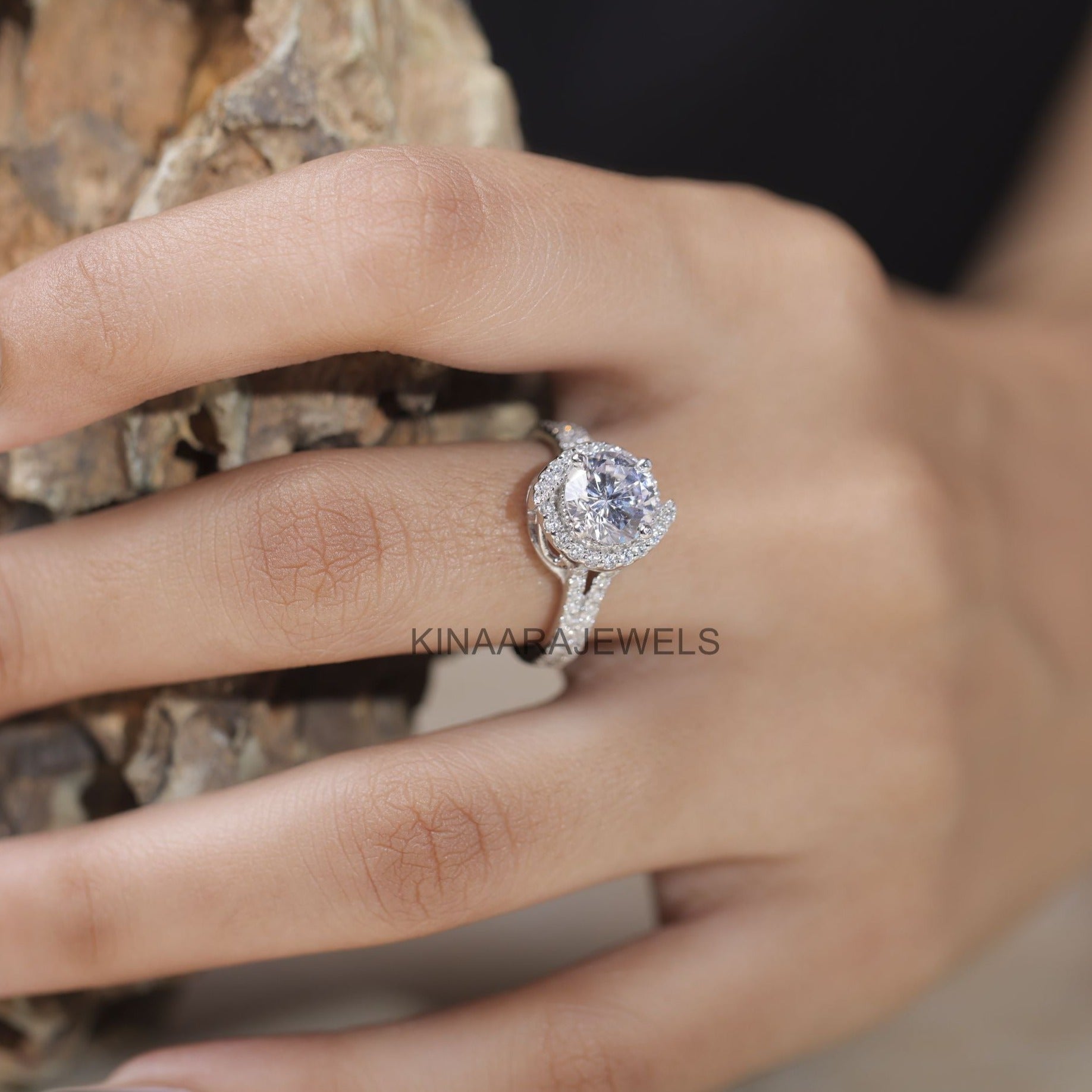 Round Cut Lab Grown Diamond Split Shank Engagement Ring - Kinaara Jewels2