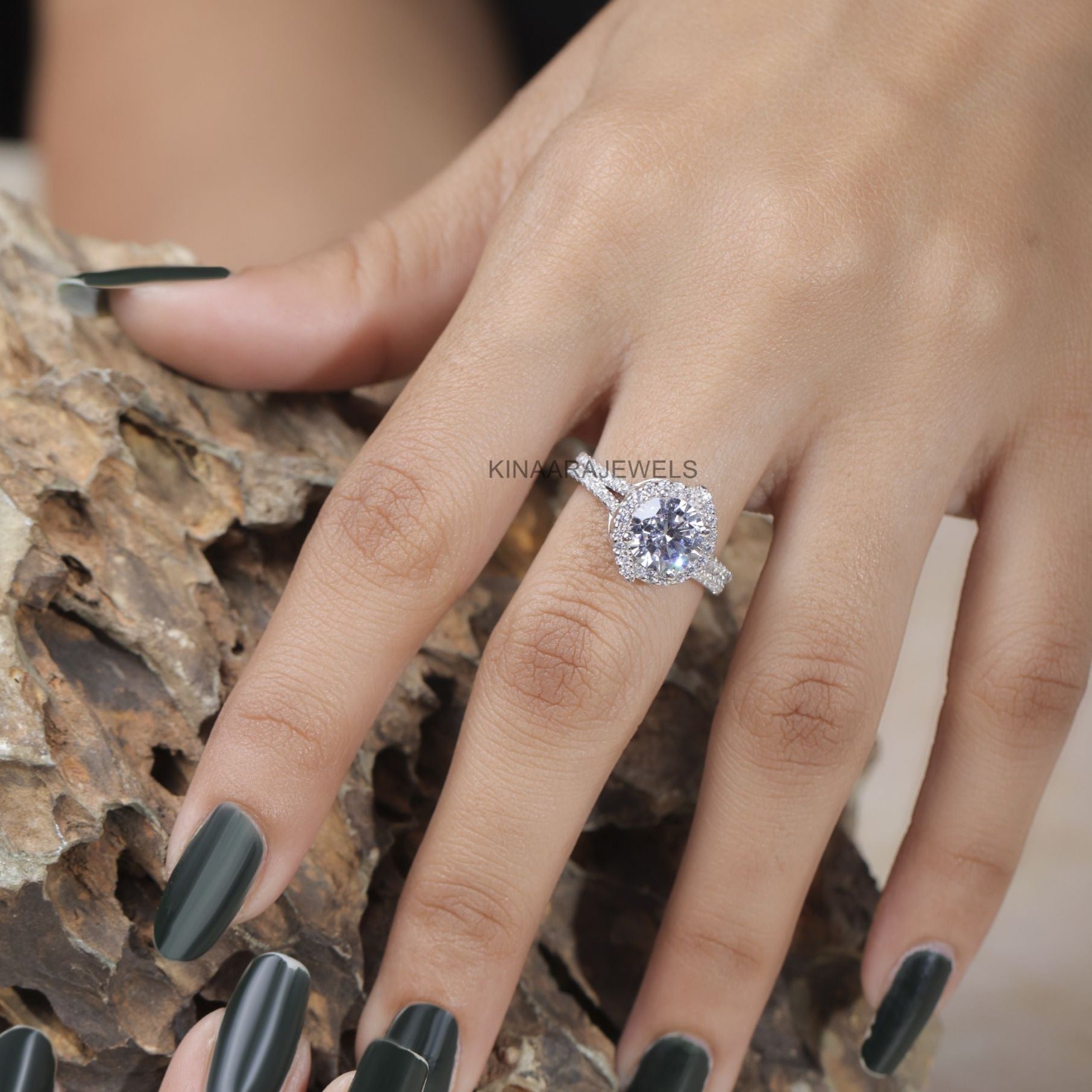 Round Cut Lab Grown Diamond Split Shank Engagement Ring - Kinaara Jewels3