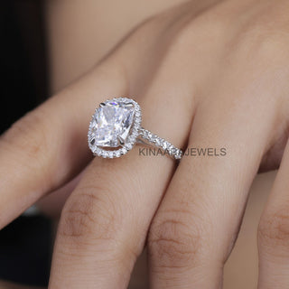 Cushion Cut Hidden Halo Engagement Ring