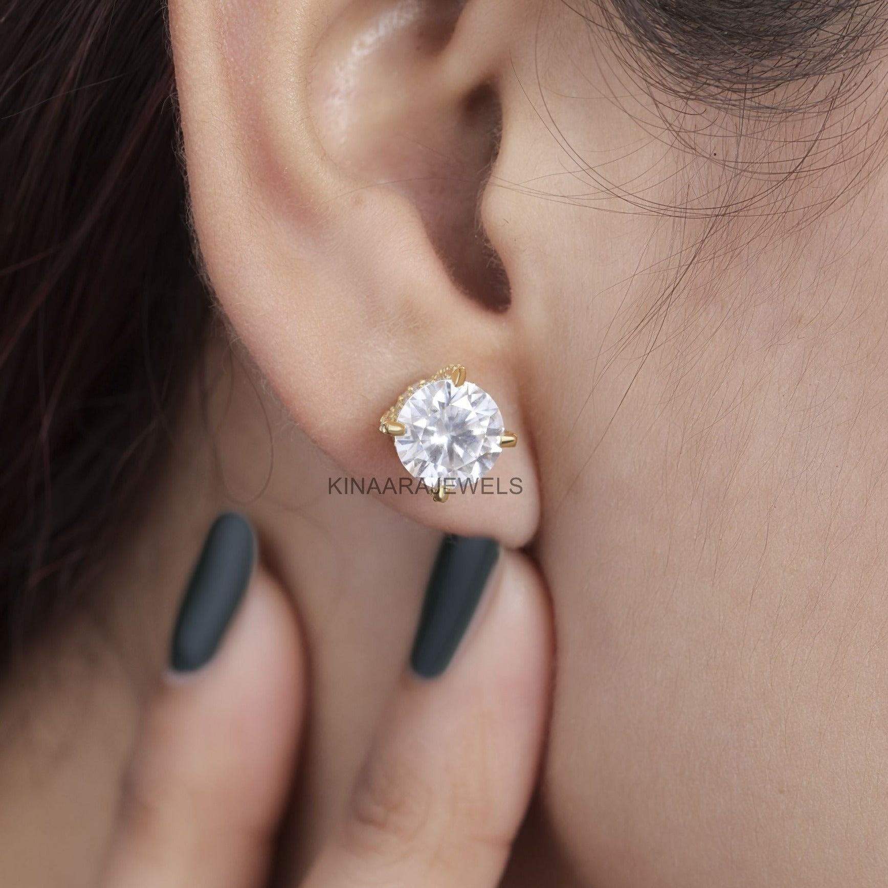 Round shape Moissanite Hidden Halo Stud Earrings
