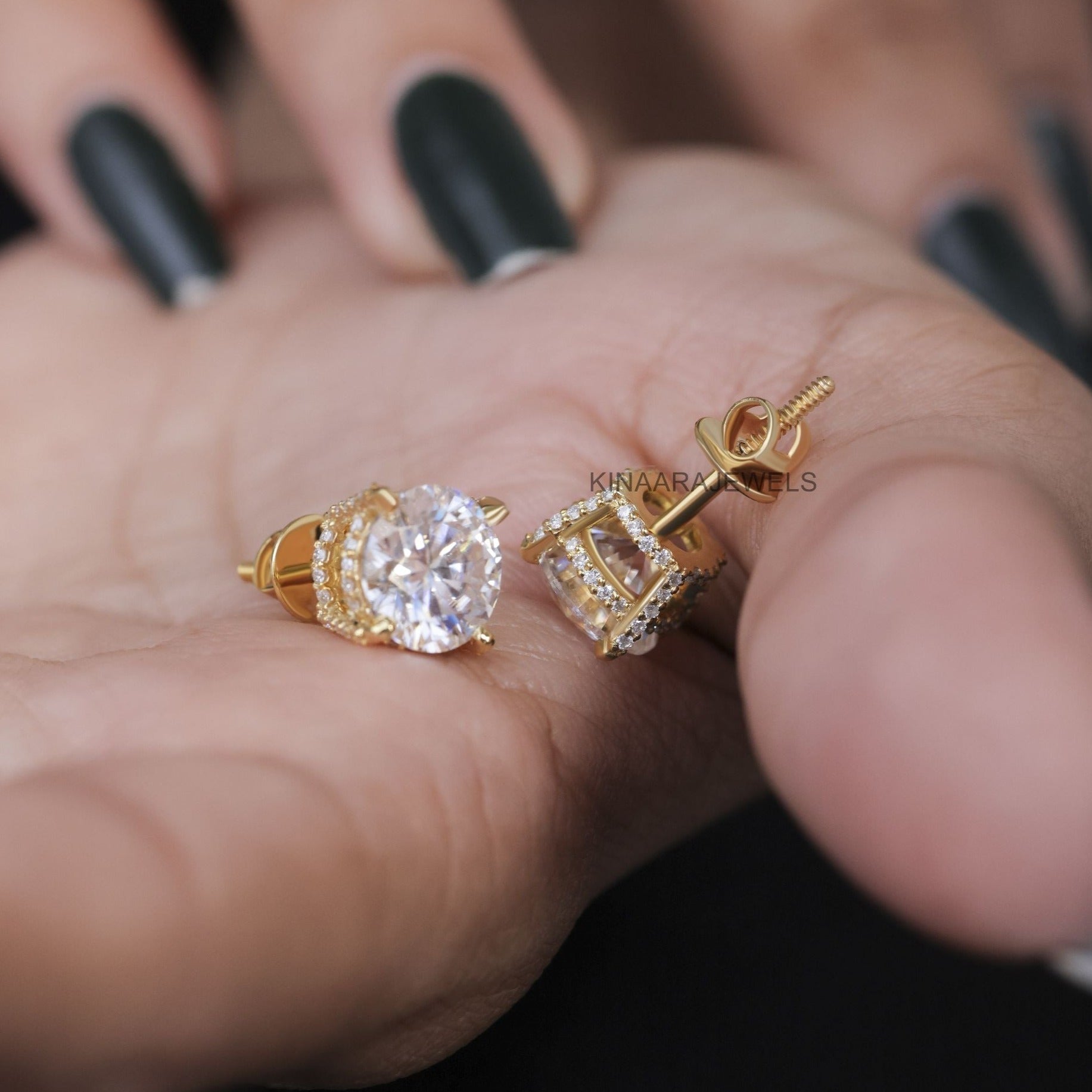 2 Ct Round Cut Diamond Hiden Halo Gold Earrings