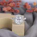 3 Ct Cushion Cut Lab Grown Diamond Hidden Halo Engagement Ring 