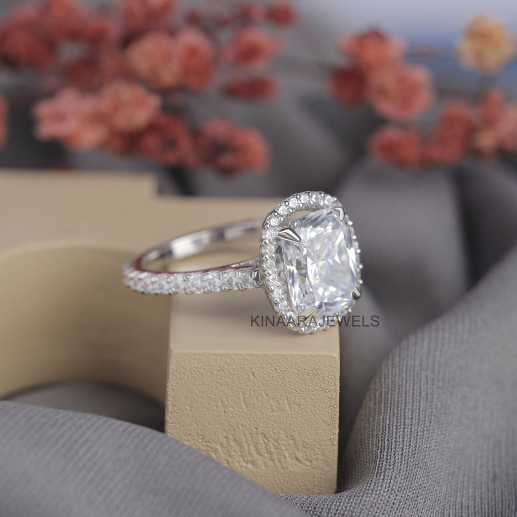 3 Ct Cushion Cut Hidden Halo Engagement Ring - Kinaara Jewels