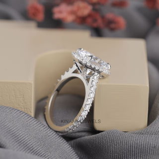 hidden halo cushion cut engagement ring