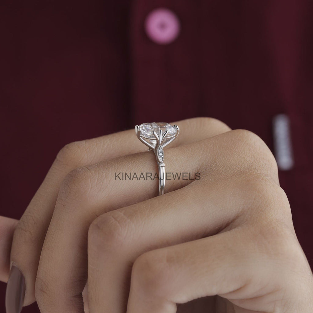 Elongated Cushion Cut Moissanite Diamond 14K Solid White Gold Engagement Ring1							